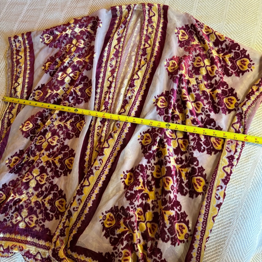 Free People Sheer Velvet Burnout Boho Shawl Kimono Purple Yellow, One Size - Picture 7 of 8